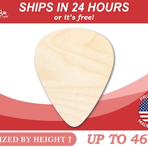 Unfinished Wooden Guitar Pick Shape - Music - Craft - from 1&quot; up to 46&quot;  DIY