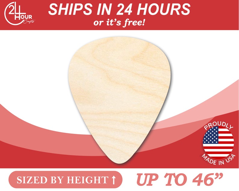 Unfinished Wooden Guitar Pick Shape Music Craft from 1 up to 46 DIY image 1