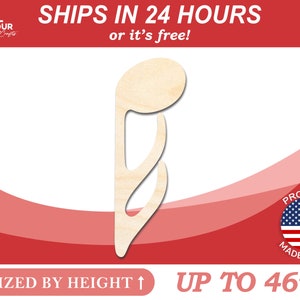 Unfinished Wooden Sixteenth Note Down Music Art Shape - Craft - from 1&quot; up to 46&quot; DIY