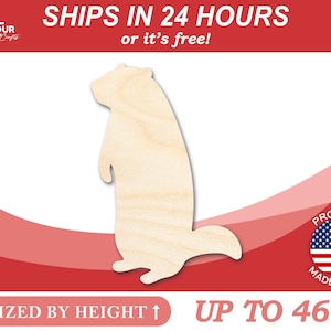 May include: A wooden cutout of a standing prairie dog, sized by height up to 46 inches. The cutout is made of unfinished wood and is ready to be painted or stained. Ships in 24 hours or it's free! Proudly made in the USA.
