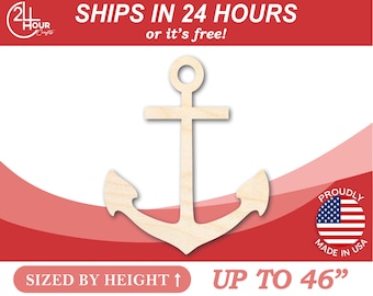 Unfinished Wooden Anchor Silhoutte - Craft- from 1" up to 46" DIY