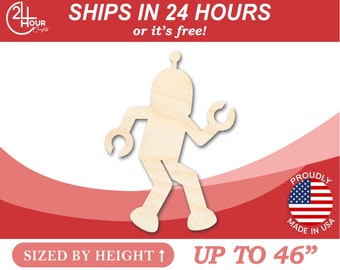 Unfinished Wooden Robot Shape - Craft - from 1" up to 46" DIY