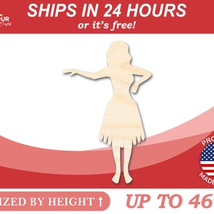 Unfinished Wooden Hula Girl Shape - Hawaii - Craft- from 1" up to 46"  DIY