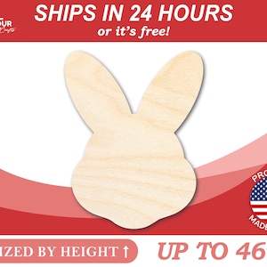 Unfinished Wooden Easter Bunny Head Shape - Craft - from 1&quot; up to 46&quot;  DIY