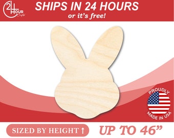 Unfinished Wooden Easter Bunny Head Shape - Craft - from 1" up to 46"  DIY