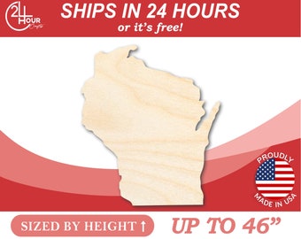 Unfinished Wooden Wisconsin Shape - State - Craft - from 1" up to 46"  DIY