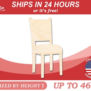 Unfinished Wooden Chair Shape - Craft - from 1&quot; up to 46&quot;  DIY