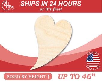 Unfinished Wooden Flying Heart Shape - Craft - from 1" up to 46" DIY