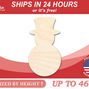 Unfinished Wood Tophat Snowman Shape - Craft - from 1" up to 46" DIY