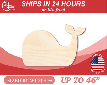 Unfinished Wooden Simple Whale Shape - Craft - from 1" up to 46" DIY