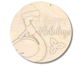 Unfinished Wood Happy Holidays Flamingo Door Sign Kit | Wood Craft Cutouts | 1/4" Thick |