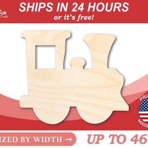 Unfinished Wooden Train Locomotive Shape - Craft - from 1&quot; up to 46&quot; DIY