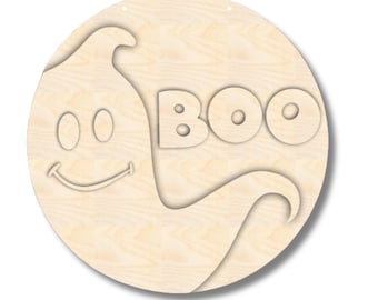 Unfinished Wood Ghost Boo Door Sign Kit | Wood Craft Cutouts | 1/4" Thick |