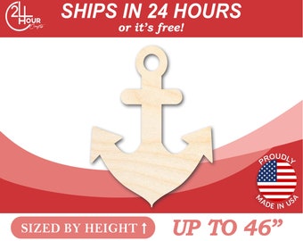 Unfinished Wooden Thick Anchor Shape - Craft - from 1" up to 46" DIY