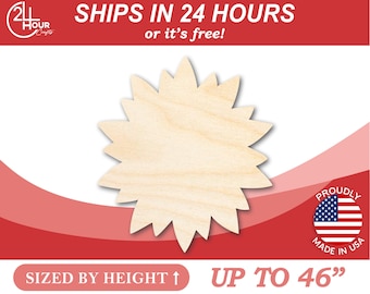 Unfinished Wooden Sun Flower Petals Shape - Craft - from 1" up to 46" DIY