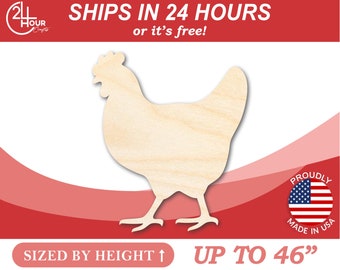 Unfinished Wooden Hen Chicken Shape - Farm Animal - Craft - from 1" up to 46"  DIY