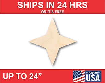 Unfinished Wooden 4 Point Star Silhoutte - Craft- up to 24" DIY