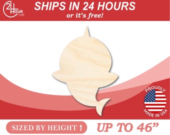 Unfinished Wood Cute Shark Shape - Craft - from 1" up to 46"