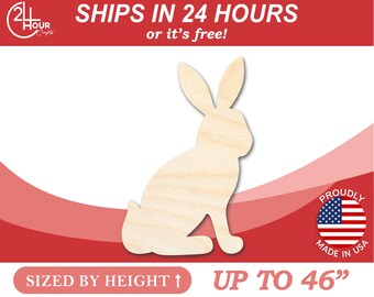 Unfinished Wood Sitting Bunny Shape - Craft - from 1" up to 46" DIY