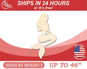 Unfinished Wooden Mermaid Siren Silhoutte - Craft- from 1" up to 46" DIY