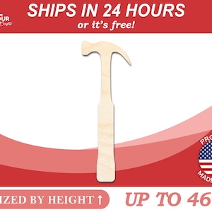 Unfinished Wooden Hammer Shape - Tool - Craft - from 1&quot; up to 46&quot;  DIY