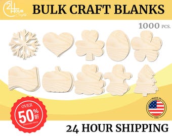 Unfinished Wood Craft Shapes | Bulk 1000 Piece Pack | Holiday | 1/8" Thick Wood Cutouts | 4" or 5" DIY Craft Blanks | Wholesale Craft Supply