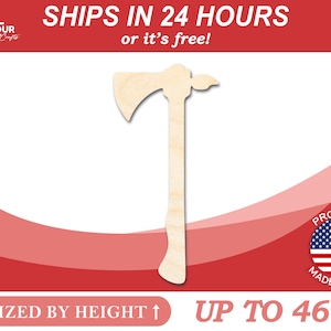 May include: A wooden cutout of a tomahawk, sized by height up to 46 inches. The cutout is made in the USA and ships in 24 hours or it's free.