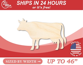 Unfinished Wooden Cow Shape - Farm Animal - Craft - from 1" up to 46"  DIY