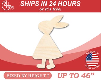 Unfinished Wooden Walking Female Rabbit Shape - Craft - from 1" up to 46" DIY