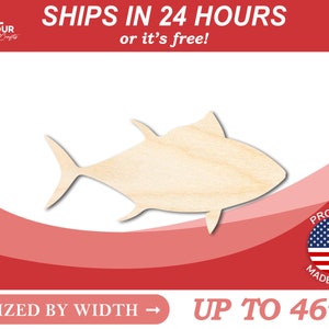 Unfinished Wooden Tuna Fish Shape - Ocean - Craft - from 1" up to 46"  DIY