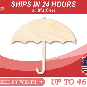 Unfinished Wooden Umbrella Shape - Rain - Craft - from 1&quot; up to 46&quot;  DIY