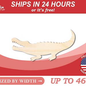 Unfinished Wooden Biting Alligator Shape - Animal - Craft - from 1&quot; up to 46&quot;  DIY