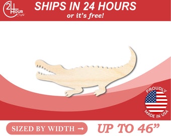 Unfinished Wooden Biting Alligator Shape - Animal - Craft - from 1" up to 46"  DIY