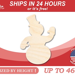 Unfinished Wooden Friendly Snowman Shape - Craft - from 1&quot; up to 46&quot; DIY