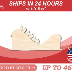 May include: Unpainted wooden cutout of a roller coaster with a maximum width of 46 inches. The cutout is sized by width. The text "SHIPS IN 24 HOURS or it's free!" is at the top of the image. The text "PROUDLY MADE IN USA" is at the bottom of the image.