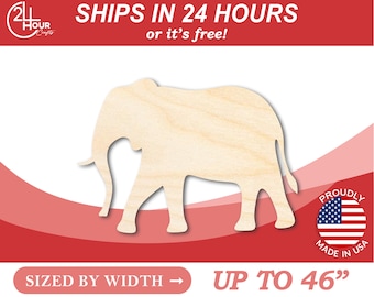 Unfinished Wooden Elephant Shape - Animal - Wildlife - Craft - from 1" up to 46"  DIY