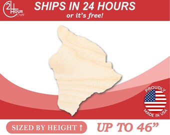 Unfinished Wooden Honolulu Big Island Shape - Craft - from 1" up to 46" DIY