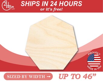 Unfinished Wooden Heptagon Shape - Craft - from 1" up to 46"  DIY