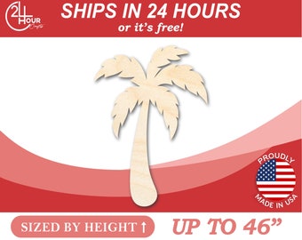 Unfinished Wooden Palm Tree Shape  - Beach - Tropical - Craft - from 1&quot; up to 46&quot;  DIY
