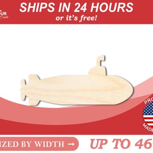 Unfinished Wooden Submarine Shape - Ocean - Beach - Nursery - Craft - from 1&quot; up to 46&quot;  DIY
