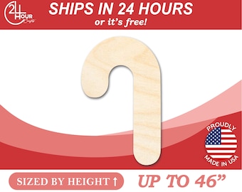 Unfinished Wooden Candy Christmas Cane Silhoutte - Craft- from 1" up to 46" DIY