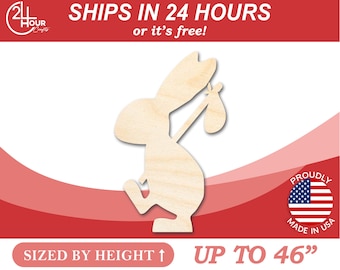 Unfinished Wooden Walking Rabbit Shape - Craft - from 1" up to 46" DIY