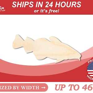 May include: Unpainted wooden cutout of a fish, sized by width up to 46 inches.  Ships in 24 hours or it's free!  Proudly made in the USA.