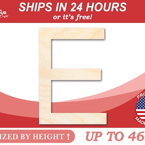 Unfinished Wooden Arial Letter E Shape - Craft - from 1&quot; up to 46&quot; DIY