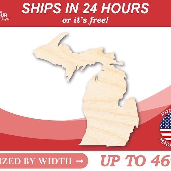 Unfinished Wooden Michigan Connected Shape - Craft - from 1" up to 46" DIY
