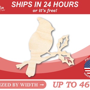 Unfinished Wood Bird on Branch Shape - Craft - from 1&quot; up to 46&quot;