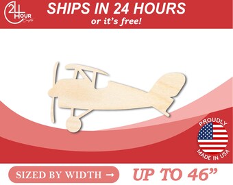 Unfinished Wooden Toy Plane Silhoutte - Craft- from 1" up to 46" DIY