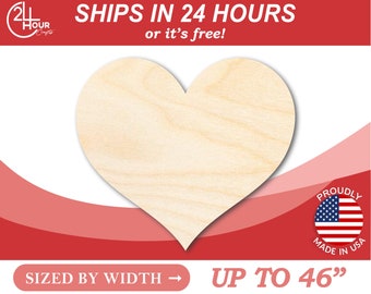 Unfinished Wooden Round Classic Heart Shape from 1" up to 46"  DIY Valentines Day Wedding Shower