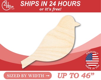 Unfinished Wooden Perched Bird Shape - Craft - from 1" up to 46" DIY