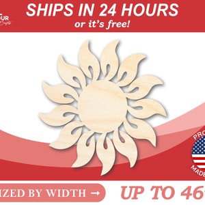 Unfinished Wood Radiant Sun Silhouette | Summer | Celestial | Craft Cutout | from 1&quot; up to 46&quot;